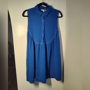 Sleeveless Blue Button-Up Women's Dress Size S #390 Linen And Cotton